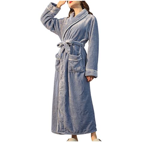 XMMSWDLA Womens Long Fleece Robe - Warm Soft Floor Length Flannel ...