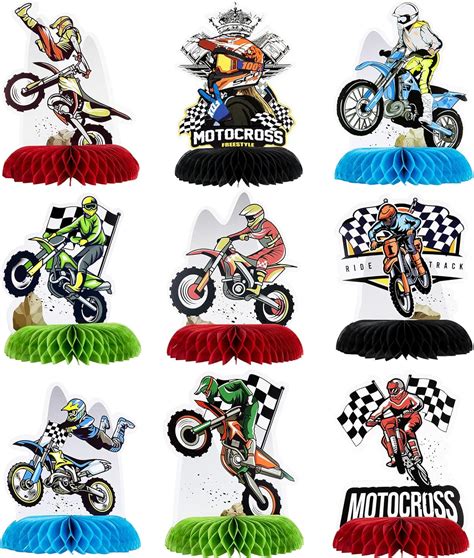 Buy Zonon 9 Piece Dirt Bike Motorcycle Honeycomb Centerpiece Table Topper Racing Motocross Theme ...