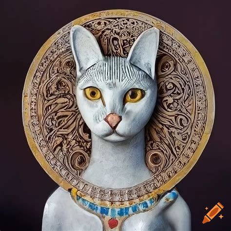 Carving of the egyptian cat goddess bastet in granite stone on Craiyon