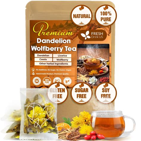 FreshDrinkUs, 15 Dandelion Wolfberry Tea Bags, 7 Herbal Ingredients, Traditional Recipe Tea for ...