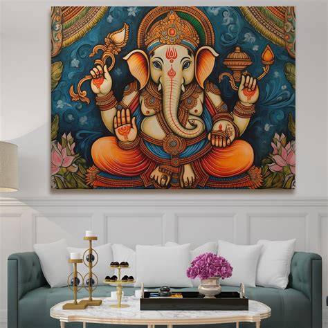 Large sized framed Lord Ganesha canvas painting for home and office ...