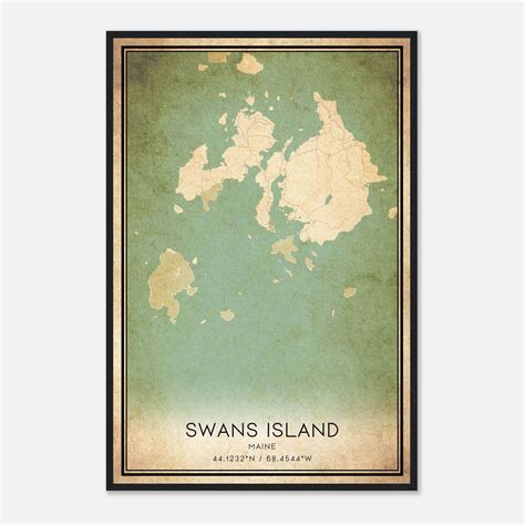 Vintage Swans Island Maine Map Poster, Swans Island ME City Road Wall ...