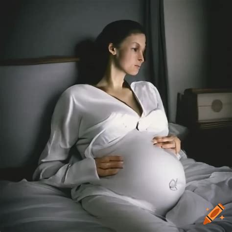 Dramatic shot of 9 months pregnant woman's bare belly on Craiyon