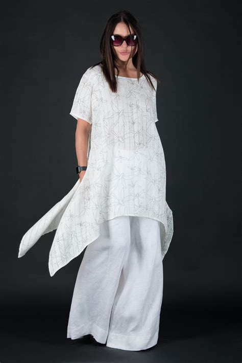 Two Piece Linen Set, Palazzo Pants Women Set With Long Asymmetrical Top ...