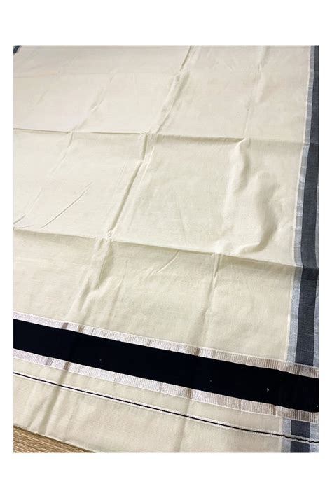 Pure Cotton Kerala Saree with Black and Silver Kasavu Border ...
