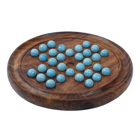 Buy TOOLART Wooden Solitaire Board Game in with Glass Marbles Brain ...