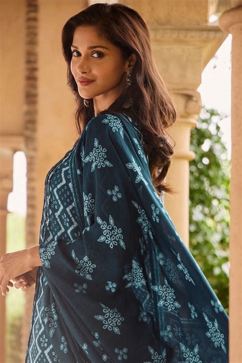 Buy Blue Printed Viscose Dupatta for Women | FGD24-216 | Farida Gupta ...