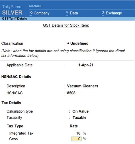 Manage HSN Codes/SAC and Tax Rates in TallyPrime