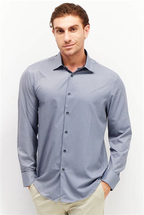 Buy ConStruct men slim fit allover print long sleeve dress shirt grey ...