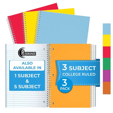 Rosmonde 3 Subject Spiral Notebook, 3 Pack, College Ruled, Water ...