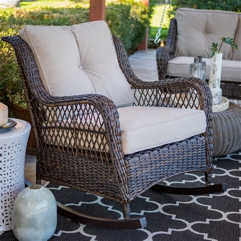 Belham Living Montauk Resin Wicker Outdoor Rocking Chair with Cushions ...