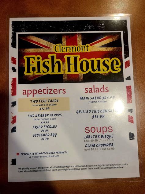 Menu at Clermont Fish House restaurant, Clermont