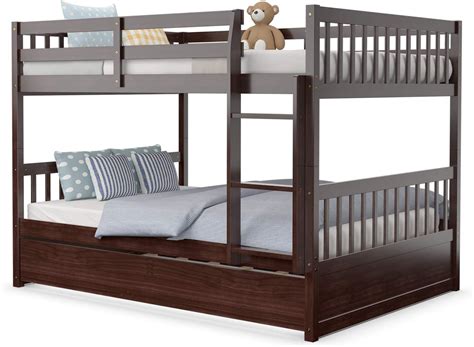 Amazon.com: HBRR Full Over Full Bunk Bed with Trundle,Wooden Trundle ...
