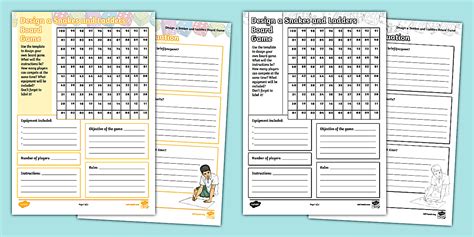 Design a Snakes and Ladders Board Game Template Worksheet