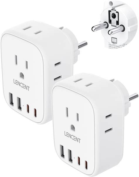 2 Pack Type E/F Travel Adapter,LENCENT Schuko Germany France European ...