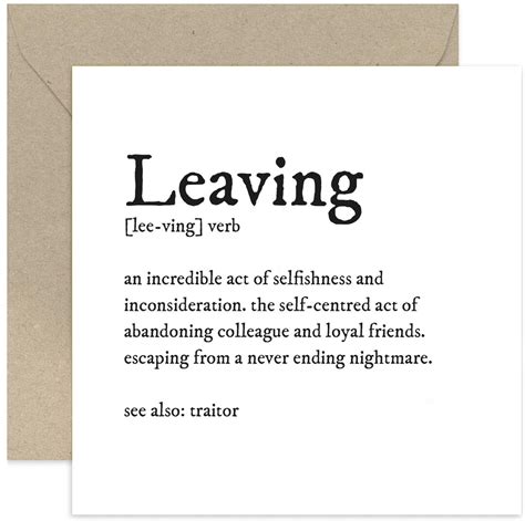 Leaving Definition Card - Good Luck Card - You're Leaving Card - Card ...
