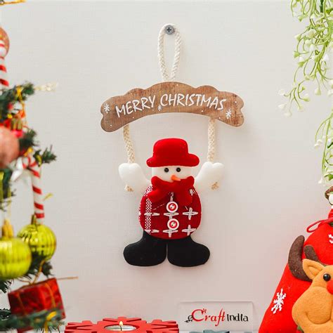 Buy eCraftIndia Snowman Merry Christmas Wall Door Hanging Ornament ...