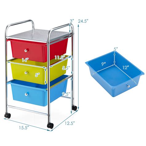 Buy 3-Drawer Cart Storage Bin Organizer Rolling w/Plastic Drawers ...