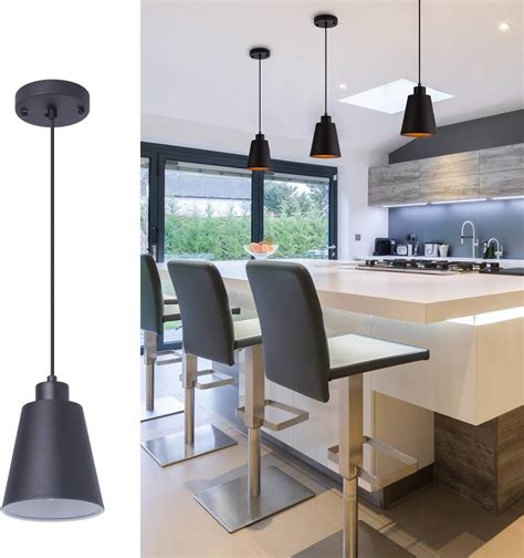 FISGONI Black Pendant Light Kitchen Island Pendant Lighting with 5.94in ...