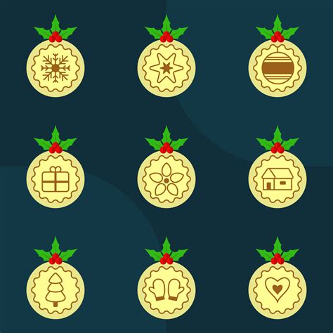 Set Of Cookies With Holly Berry On Teal Blue Background. 23418276 ...