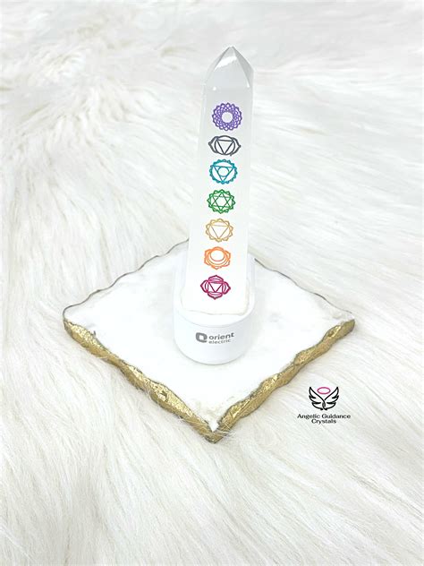 Selenite Seven Chakra Engraved Bulb – Angelic Guidance Crystals