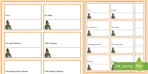 Show-and-Tell Sentence Starter Cards