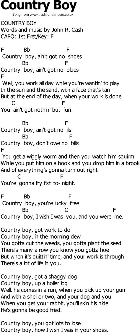 Old Country song lyrics with chords - Country Boy
