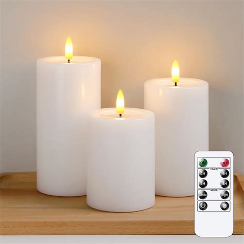 Yeelida Remote Flameless Flickering Pillar Candles with Candle Grease ...