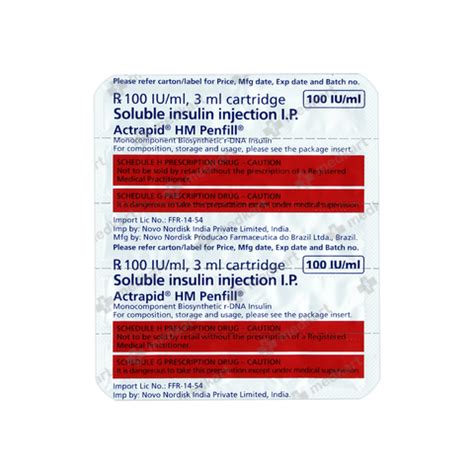 HUMAN ACTRAPID PENFILL 3 ML : View Price, Combination and Alternatives ...
