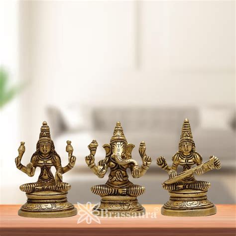 Brass Classic Lakshmi Ganesh Saraswati Weight 0.9 Kg & Height 3.5 Inch ...