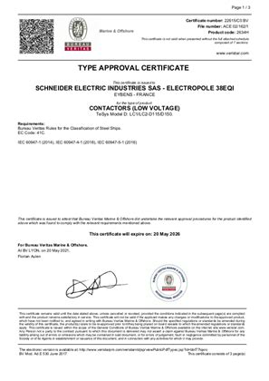 BV Type Approval Certificate_TeSys D_LC1D115-150&LC2D115-150 ...