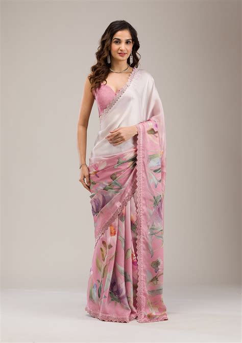 Buy Baby Pink Stonework Satin Saree - Koskii