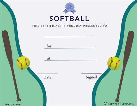 Free Softball Certificate Template | TrophyCentral - Worksheets Library
