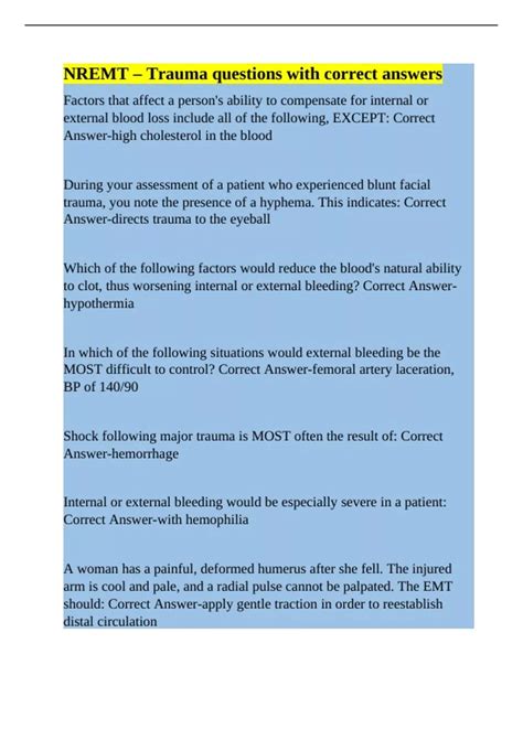 NREMT – Trauma questions with correct answers - NREMT - Nationally ...