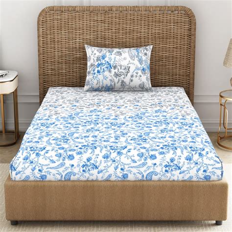 Buy SPACES Bonica White Printed Cotton Single Bedsheet Set -152x224cm ...