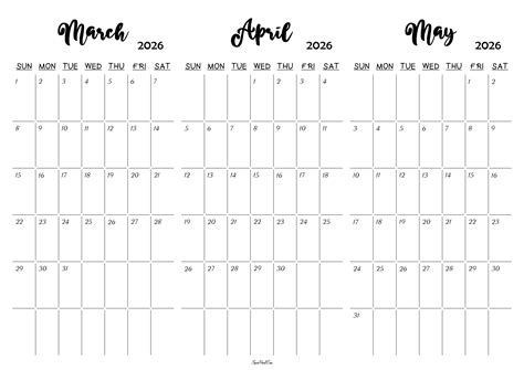 March To May 2026 Calendar Templates - SpootViral