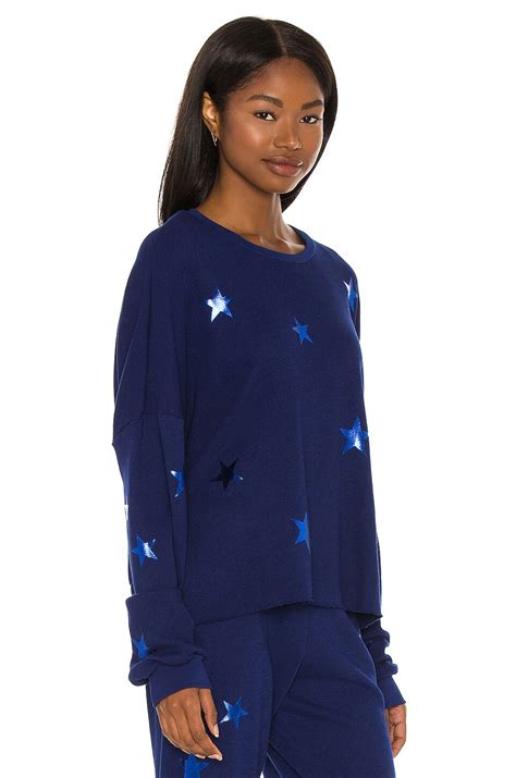 Michael Lauren Star Foil Travis Crop Pullover in Deep Blue | REVOLVE