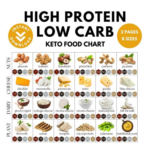 Keto Food Chart: High Protein, Low Carb Visual Guide (PDF Download) - Etsy