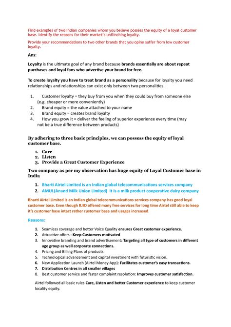Mktg Strategy Assignment-1 - Find examples of two Indian companies whom ...