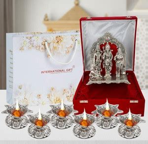 INTERNATIONAL GIFT Silver Plated Ram Darbar Idol Murti With 6 Jyot ...