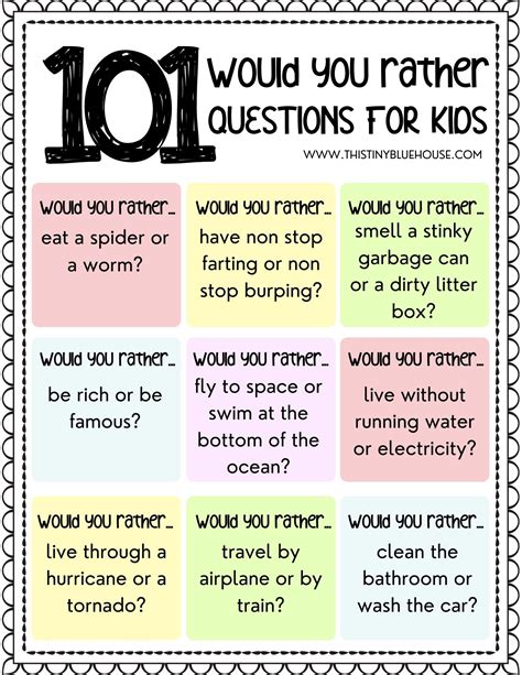 Would You Rather Questions For Kids Printable