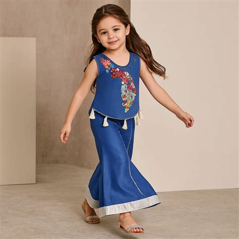 Pre Order: Blue Floral Embroidered Sleeveless Top With Palazzo – Who ...