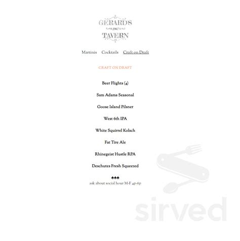 Gerard's 1907 Tavern menu in Bowling Green, Kentucky, USA