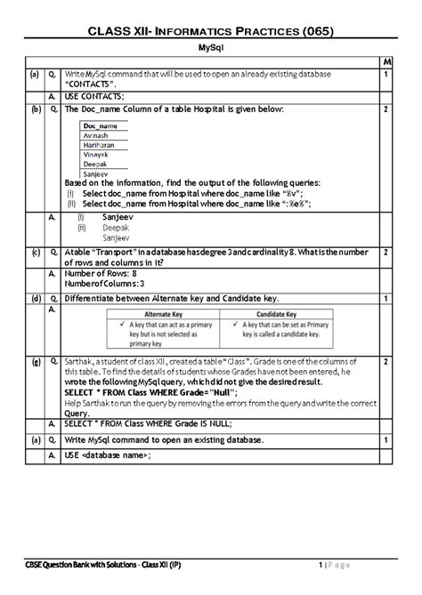 My Sql Viva Questions - CLASS XII- INFORMATICS PRACTICES (065) MySql M ...