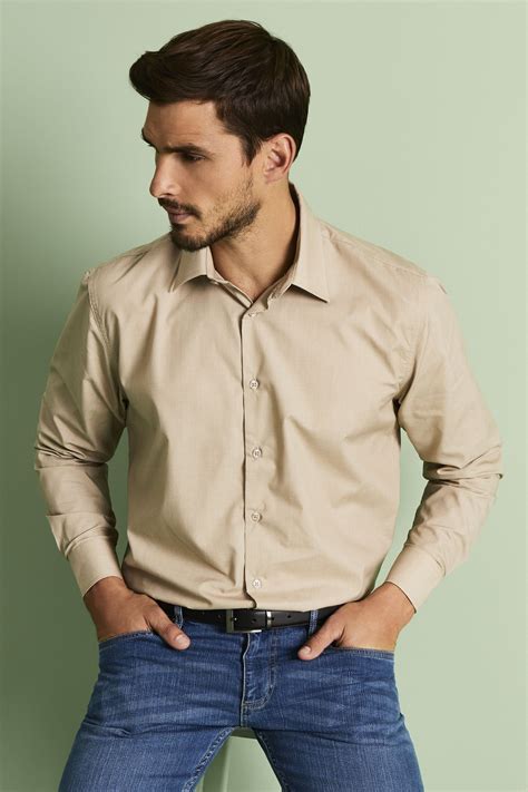 Essentials Men's Long Sleeve Shirt, Beige | Simon Jersey
