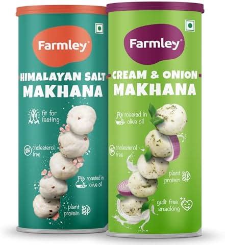 Farmley Roasted Makhana, Himalayan Salted & Cream & Onion Flavour I 77g ...