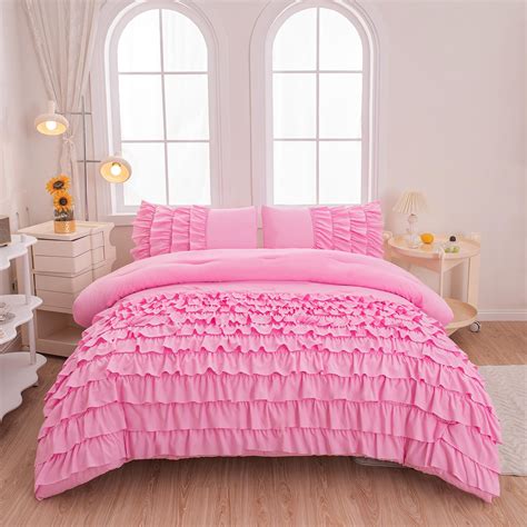 Amazon.com: MWMWMW Pink Comforter Set Twin, 5 Pcs Bed in a Bag Twin for ...