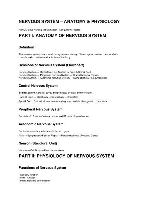 Nervous System Anatomy & Physiology Notes ABVMU B.Sc Nursing 1st Sem ...
