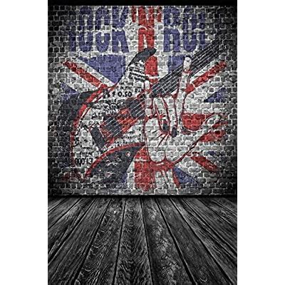 Buy AOFOTO 5x7ft Rock Music Guitar Graffiti Brick Wall Photography ...