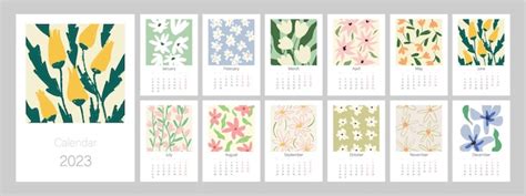 Blumenkalendervorlage für 2023. Vertikales Design mit leuchtend bunten ...